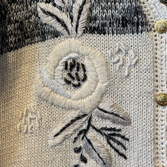 Climax by Sacha Vintage Cream & Black Embroidered Sparkly Knit Cardigan XL - Picture 8 of 11